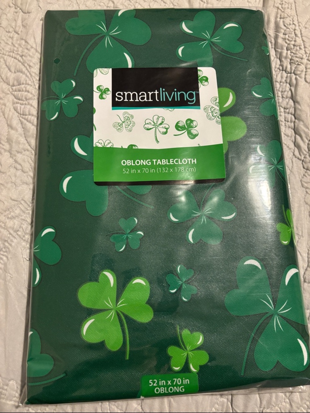 Smart Living Green Shamrock Oblong Tablecloth - 52x70 inches - Reusable